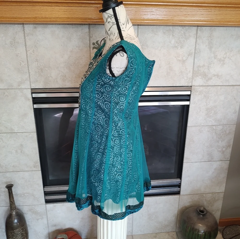 💥3/$20 Darshan Girls Green Beaded Lined Indian Dress Size 30 or Costume!